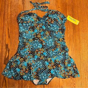Deep Blue Women’s Plus Size 26W Swimdress One Piece Halter Bathing Suit NWT